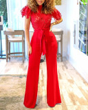 Solid Lace Patchwork Summer Chic Slim Fit Jumpsuit