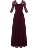 Elegant Lace Patchwork Long Slim Waist Elegant Gown Dress