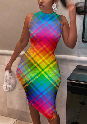 Sexy Sleeveless Slim Printed Bodycon Nightclub Dresses