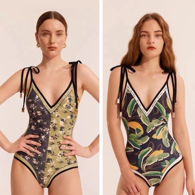 Swimsuit Ladies One Piece Printed Sexy Low Back Swimsuit