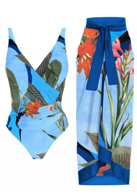 French Retro One-Piece Slim Fit Swimsuit Skirt Two Piece Set Holidays Beach Spa Swimwear