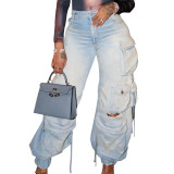 Denim Cargo Pants Multi-Pocket Pants Retro Casual Pocket Pants