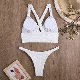 Sexy Solid Crossover Straps Two Pieces Bikini Swimsuit