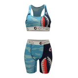 Women's Cartoon Print Sport Casual Two-Piece Cycling Shorts Set