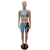 Women's Cartoon Print Sport Casual Two-Piece Cycling Shorts Set