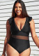 Plus Size Solid Black Ruffled V-Neck One Piece Swimsuitsexy Spa Swimwear