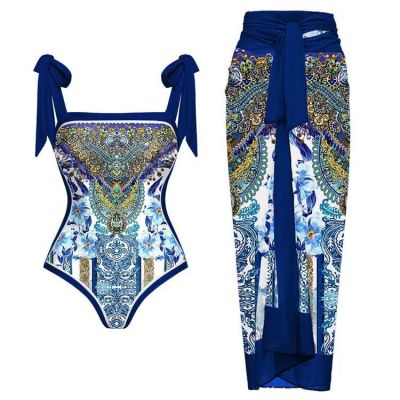 French Retro One-Piece Slim Fit Swimsuit Skirt Two Piece Set Holidays Beach Spa Swimwear