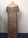 Plus Size Off Shoulder Oversized Leopard Loose Dress