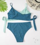 Plus Size Color Block Lace-Up Bikini Color Block Swimwear