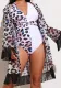 Plus Size Leopard Print Lace-Up Two-Piece Swimwear