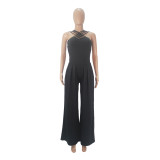 Women Sexy Crossover Wide Leg Jumpsuit