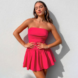 Women Strapless Gathered Pleated Skirt