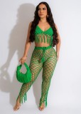Women Sexy Sheer Crochet Beach Net Top and Pant Two-Piece Set