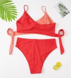 Plus Size Color Block Lace-Up Bikini Color Block Swimwear