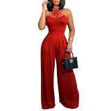 Women Sexy Crossover Wide Leg Jumpsuit