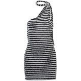 Women Black and White Striped One Shoulder Backless Dress