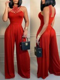 Women Sexy Crossover Wide Leg Jumpsuit