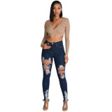 Women Slim Stretch Ripped Denim Pant