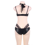 Sexy Faux Leather Pu Bikini Bra Set Plus Size Erotic Lingerie