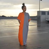 Women's Fashion Casual Solid Color Patchwork Oversized Maxi Dress