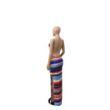 Women's Multi-Color Stripe Print Low Back Dress