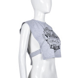 Spring Summer Printed Sleeveless Vest Hollow Off Shoulder Top