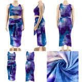 Summer Tie Dye Print Tight Fitting Bodycon Fashion Casual Suit Plus Size Women's Two-Piece Set