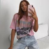 Gothic print Round Neck loose short sleeves t-shirt