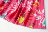 Ladies Summer Floral Print Crumpled Short Sleeves Dress