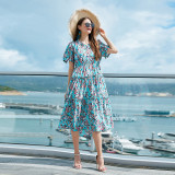 Travel Beach Holidays Plus Size Beach Dress Floral Ruffle Edge Large Swing Dress