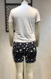 Plus Size Ladies Summer Short Sleeve Positioning Print Ripped Fashion T-Shirt Set