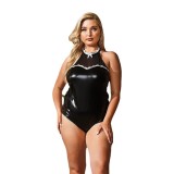 Black Swimsuit Plus Size Tight Fitting Patent Leather Pu Sexy Uniform Set Nightclub Girl Maid Uniform