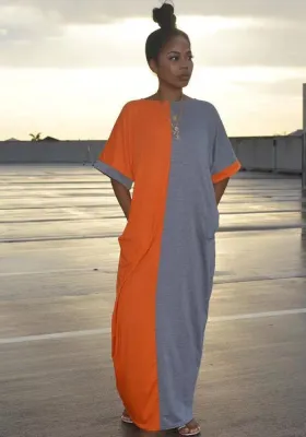 Women's Fashion Casual Solid Color Patchwork Oversized Maxi Dress
