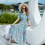 Travel Beach Holidays Plus Size Beach Dress Floral Ruffle Edge Large Swing Dress