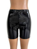 Women's Black High Stretch Pu Leather Tight Fitting Casual Shorts