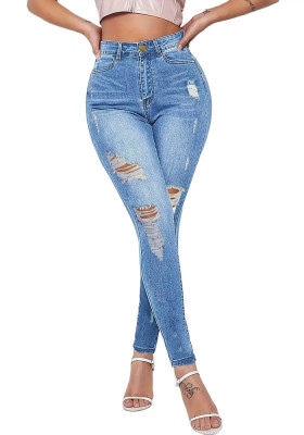 Ripped Stretch Tight Fitting Slim Fit Denim Pants Women's Jeans