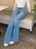 Fashion Jeans Women's Trendy Street Ripped Denim Bell Bottom Pants