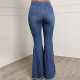 Casual Denim Pants Women's Slim Fit Beaded Bell Bottom Jeans
