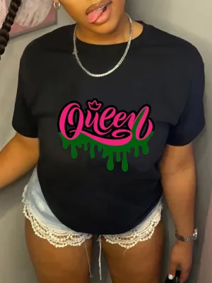 Women's Casual Style Short Sleeve Top Letter Print Fashion T-Shirt