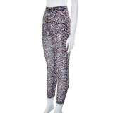 Women's Spring Summer Mesh Leopard Print See-Through Tight Fitting Casual Trousers