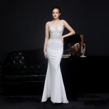 Elegant Lace Diamond Formal Party Dress Bride Long Mermaid Evening Dress
