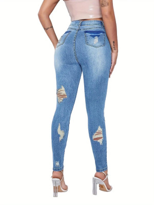 Ripped Stretch Tight Fitting Slim Fit Denim Pants Women's Jeans