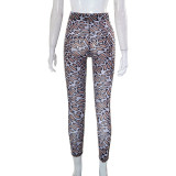 Women's Spring Summer Mesh Leopard Print See-Through Tight Fitting Casual Trousers