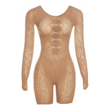 Summer Women Sexy See-Through Cutout Long Sleeve Romper