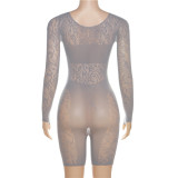 Summer Women Sexy See-Through Cutout Long Sleeve Romper