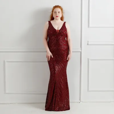 Plus Size Women Sequined Formal Party Maxi Mermaid Dress