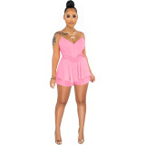 Women Summer Sexy Ruffle Edge Lace-Up Top and Short Two-Piece Set