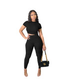 Women Ruched Short Sleeve Top and Pant Two-Piece Set