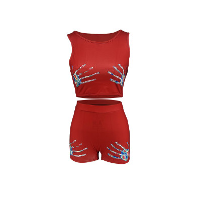 Women Fashion Finger Print Two-Piece Set