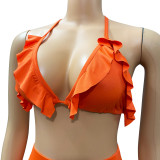 Summer Ladies Solid Color Sexy Lace Swimsuit Bikini Three-Piece